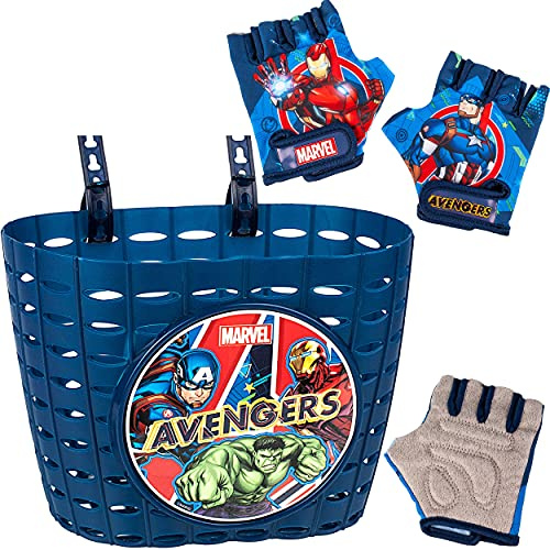 alles-meine.de GmbH 3 TLG. Set: Fahrradkorb/Korb + Fahrradhandschuhe - Avenger - mit Befestigung für Lenker vorne - Fahrrad Kinder - Mädchen - Bastkorb - universal auch für Rol..