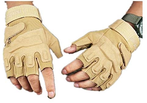 HXSZWJJ Armee Taktische Fingerlose Handschuhe Männer Anti-Skid Half Finger Military Shooting Fäustlinge Männlich SWAT Kampfhandschuh (Color : Khaki, Gloves Size : XL)