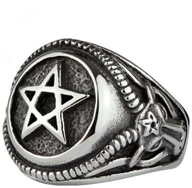 Ring Gothic Pentagramm Baphomet Drudenfuß Ziegenkopf Wicca Magie Pentagram (59 - 18,8 mm)