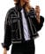 APAFES Damen Mode Crop Fransen Denim Jacke Distressed Western Nieten Schwarz Trucker Jacke, Schwarz, M