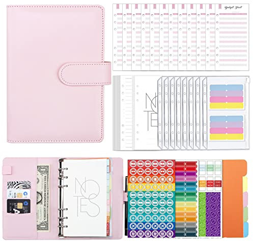 A6 Binder Budget Umschlagmethode Finanzplaner Notizbuch Sparen Organizer Ringbuchordner Wallet Notebook Geld Planer 6 Löcher Budget Planner Geldumschläge Organizer Set (Rosa)