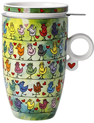 Goebel Teetasse mit Sieb Birds on a Love Wire aus Fine Bone China, Farbe: mehrfarbig, Maße: 11,5x8x14 cm, 26-103-15-1