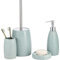 BM 6130 Set Accessori Bagno 4 Pezzi in Ceramica con Superficie Liscia e Linee Turchese – Dispenser, Portaspazzolino, Portasaponetta, Portascopino | Set da Appoggio Elegante per Arredo Bagno Moderno