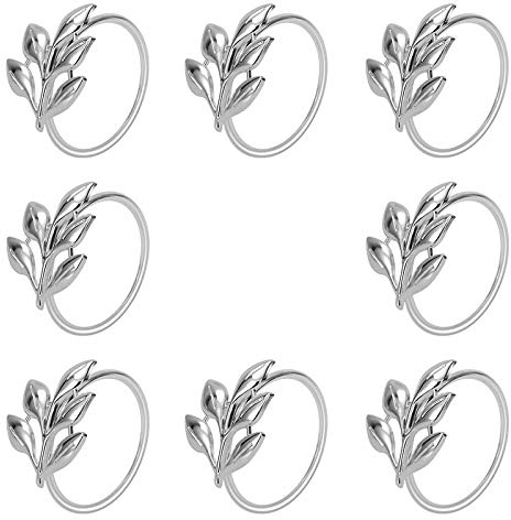 Fhdpeebu 8STÜCKE Blattserviettenringe Metall Silber Serviettenhalter Tisch für Esstischpartys Jeden Tag