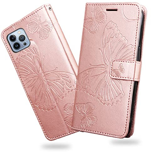 DENDICO Cover per iPhone 13 PRO Max, Portafoglio Custodia in PU Pelle per iPhone 13 PRO Max, Antiurto Cover a Libro con Slot per Carte, Oro Rosa