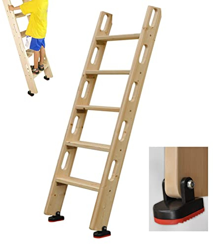 Wooden Bunk Bed Ladder with Handle, 100/125/150cm Long Replacement RV Camper Bunk Ladder with Non-slip Base, for Loft Dorm Room Caravan (Size : 5 Step 150cm/59)