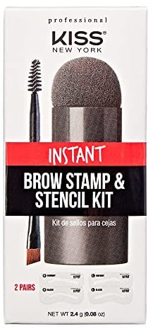 Kiss New York Professional Instant Eyebrow Stamp and Stencil Set Powder Stamp Eyebrow Shaping Kit (Dark Brown)