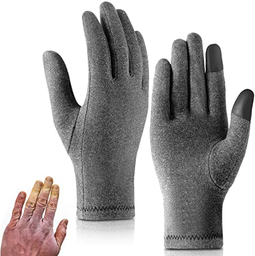 EBOOT Full Fingered Arthritis Gloves, Warmth and Grey Compression Gloves Wrist Support Carpal Tunnel Glove Touch Screen Glove for Women Men Pain Relief(Large)
