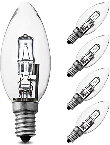 Belns Melns E14 42W Halogen Candle Light Bulbs Dimmable, Small Edison Screw Bulb (SES), 2700K Warm White 624LM, Classic Shape, Pack of 5