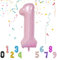 Shonye 40'' Number Balloon with a Straw, Foil Mylar Helium Balloons for Decor Supplies, Digital Balloon for Birthday Parties/Anniversary/Memory Day, Reusable Foil Balloon -Pink Number 1 Balloon