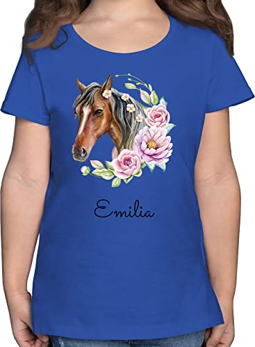 T-Shirt Mädchen - Pferd Pferde - Wunschname Pferdekopf Name I Pferdemotiv I Geschenk Pferdemädchen - 128 (7/8 Jahre) - Royalblau - Tshirt pferdeshirts Kinder reiten Horse Shirt pferdeshirt Reiter