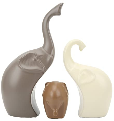 3 Stück Keramik Elefanten Figur Deko, 23cm Helle Farbe Moderner Stil Porzellan Elefant Statue, Feng Shui Reichtum Viel Glück Elephant Skulptur Wohnzimmer Dekoration