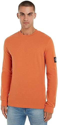 Calvin Klein Badge Waffle Ls Tee J30J323485, Top in Maglia a Maniche Lunghe, Uomo, Arancione (Burnt Clay), XXS