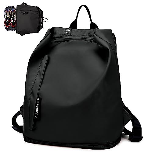 Keyck Sportrucksack Wasserdicht Sporttasche Rucksack mit Schuhfach & Nasstasche Leichtgewicht Reiserucksack Damen Herren Backpack Oxford Freizeitrucksack für Reisen Fitness Einkaufen Schwimmen,Schwarz