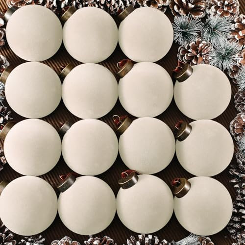 Liliful 15 Pcs Velvet Christmas Balls - Flocked Tree Ornaments (Creamy White, 3.15 Inch)