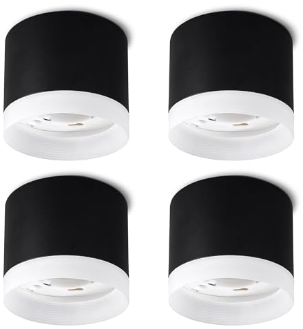 SSC-LUXon 4er Set VORA Deckenspot flach rund mit Leuchtrand - Design Aufbaustrahler matt schwarz für 4x GX53 Leuchtmittel 230V