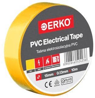 ERKO Cinta aislante Amarillo PVC 15mm x 10m Reparación de conductos eléctricos, Alta flexibilidad con fuerte adhesión, Resistente a productos químicos, Cloruro de Polivinilo