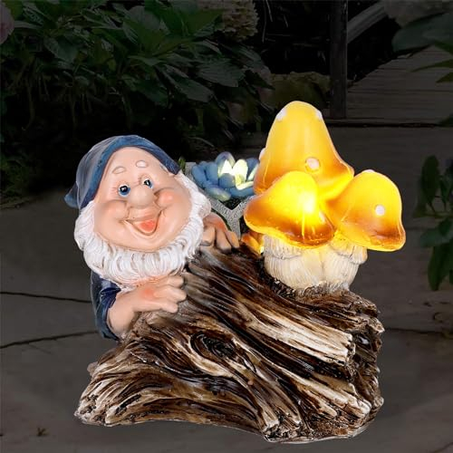 JJALIGHTS Solar Gartenzwerg 15CM gartenzwerge für außenDraußen Wetterfest mit LED Solarlaterne Geschenke für Frauen Kinder Balkon Terrasse Feengarten Hof Rasen
