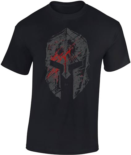 Baddery Gym Shirt Herren : Phalanx Helm - Sparta T-Shirt - Spartan Tshirt (Schwarz XXL)