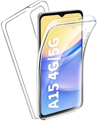 FLLAO Coque Compatible avec Samsung Galaxy, Transparent Housse Silicone TPU Gel et PC Rigide 360 Degres Protection Anti Choc Full Body Etui Case Phone Samsung Coque (Transparent, Samsung A15)