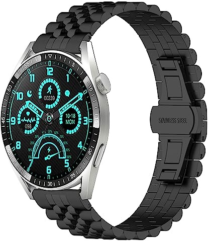 SMYAOSI Edelstahl Uhrenarmband für Aigo GT8 Smartwatch, Ersatz Poliert Metall Matt Gebürstet Armband für Herren Damen Aigo GT8 Strap mit Schmetterlingsschnalle (Schwarz)