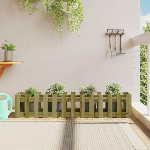 Tidyard Lit Surélevé de Jardin Design de clôture Bois de pin imprégné Bac de Plantation pour Cultiver Fleurs, Herbes, Plantes, Extérieur Jardinière Potager pour Terrasse Style D