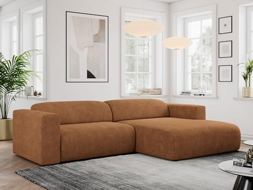 MKS MEBLE Ecksofa, Sofa L-Form, Wohnlandschaft L-Form, Modern Design Couch, Sofagarnitur, Couchgarnitur, Polsterecke - Pasadena -Orange Struktur - rechts Seite