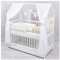 Generisch Baby Delux Babybett Komplett Set Hausbett 60x120 cm weiß Schublade Rausfallschutz Kinderbett Matratze Bettwäsche Deko Set (Traumland beige)