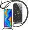 Yichxu Funda con Cuerda para Huawei P30 Lite, Patrón de Corazón TPU Silicona Carcasa con Cordón, Glitter Case con Ajustable Correa Colgante, Protección contra Caídas Caso para Huawei P30 Lite, Negro