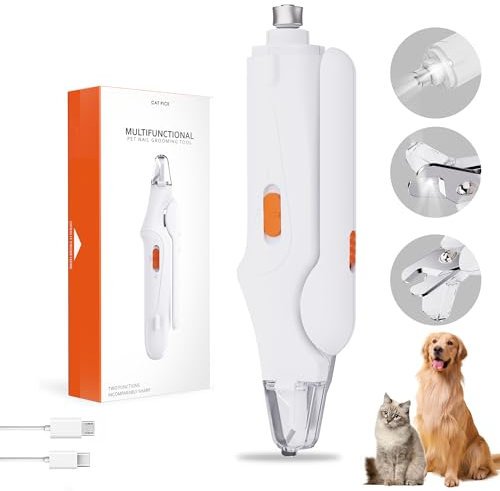 CATPICK 2-in-1 Dog Nail Grinder & Clipper for Large, Medium, Small Dogs & Cats. Stainless Steel, White