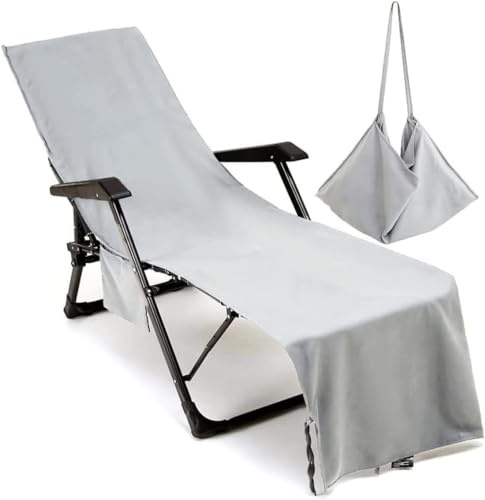 Miecoae Schonbezug für Gartenliege oder Gartenstuhl - Frottee Liegenauflage Garten Mikrofaser Sonnenliege Handtuch mit 3 Taschen, Einfarbig Handtücher für Schwimmbäder, Strände, Gartenhotels(L8-1)