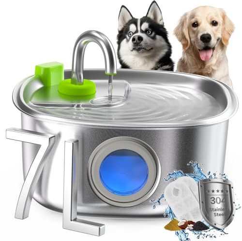 APETDOLA Fontaine pour Chiens 7L, Fontaine pour Chats, Fontaine pour Chiens en Acier Inoxydable,Pompe Ultra silencieuse avec Protection Contre Les surcharges,Fontaine à Eau pour Chien
