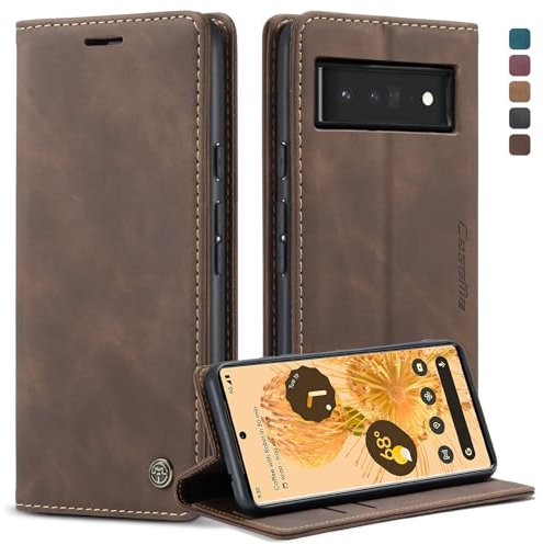 Cracedily Handyhülle für Google Pixel 6 Pro Hülle, Klapphülle Premium Lederhülle Klappbar Flip Case Tasche Magnet Kartenfach Standfunktion Klapphülle Schutzhülle für Google 6 Pro Handyhülle, Kaffee