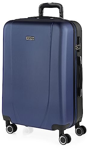 ITACA - Maleta Mediana con 4 Ruedas Giratorias para Viajes Largos Tipo Trolley Ideal como Maletas de Viaje Grandes 23 Kilos y Maleta Viaje Mediana Resistentes, Azul Marino-Antracita