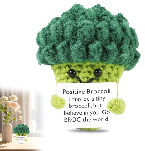 Roinaid Positive Brokkoli Positive Potato Positive Geschenke Häkel Brokkoli Süßes Positives Gestricktes Spielzeug mit Ermutigungskarte für Geburtstag Party Zuhause Büro Dekoration