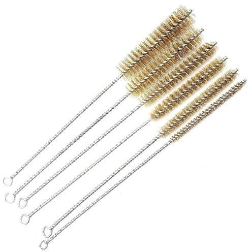 Ensemble de Nettoyage Bkemkri 6 Pièces - Goupillon et Brosse à Tube en Laiton avec Manche de 8mm à 25mm, Nettoyage Laiton Brosse à Fils pour Tube de Cylindre Chaudière