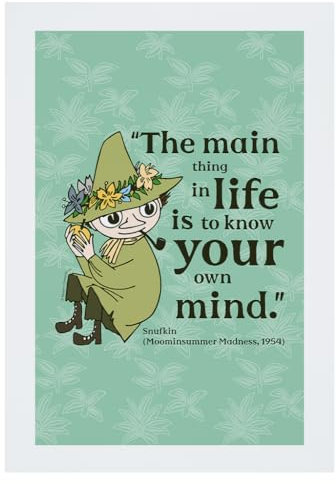 Moomin Wandposter mit englischsprachigem Zitat Know Your Own Mind Moominsummer Madness Snufkin, A4