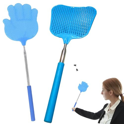 WeddHuis 2 Piezas Matamoscas Extensible Estable, Matamoscas de Plástico, Control Manual de Swat Ajustable para Controlar Moscas, Mosquitos, Avispas, Plagas, Fly Swatter, Atrapa Mosquitos (Azul)