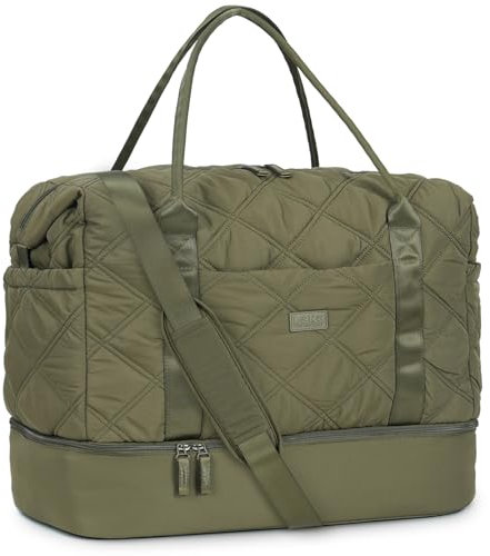 Lekespring Reisetasche Damen, Groß Puffer Weekender mit Schuhfach & Kulturbeutel, Leicht Sporttasche Handgepäck Tasche Kliniktasche Geburt Wasserdicht Travel Bag für Flugzeug, Reisen, Gym-Grün