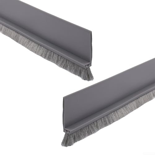 Lot de 2 joints de bas de porte avec brosse - 3 x 100 cm - Réduction du bruit - Pour porte de garage, chambre, salle de bain et bureau - Gris