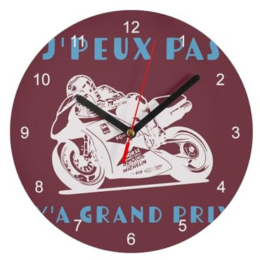 Fabulous Wanduhr aus Glas – J'Peux pas Y'a Grand Prix Moto Racing Mechanisch GP – Durchmesser 20 cm – Rot