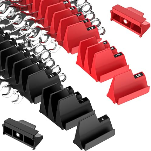 PINOZE Magnetische modulare Schraubenschlüssel-Organizer für Werkzeugschubladen, 42-Stück Schraubenschlüsselablage mit metrischen und SAE-Etiketten, anpassbarer magnetischer Werkzeughalter