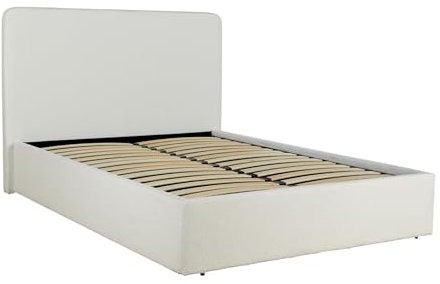 Home Source Bedroom Small Double 4ft Gas Lift Ottoman Storage Bed, Cream Boucle Fabric