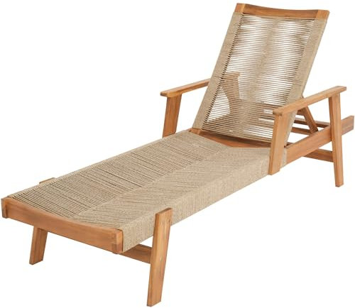 di volio Sonnenliege Alege - beige, Gartenliege aus zertifiziertem Akazienholz, 3-stufige Rückenlehnenverstellung, wetterfest & langlebig