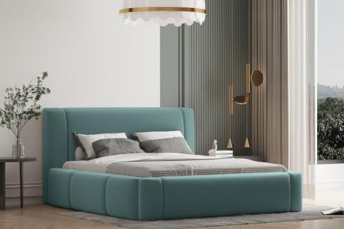 A&J MöbelLand Polsterbett 160x200 mit Bettkasten und Lattenrost – Olaf, Bett mit Matratze und Stauraum in Mintgrün