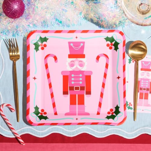 xo, Fetti Christmas Nutcracker Paper Plates | 25 pcs 10.5 | Xmas Party Tablescape, Holiday Dinner Setting, Pink Winter Decor