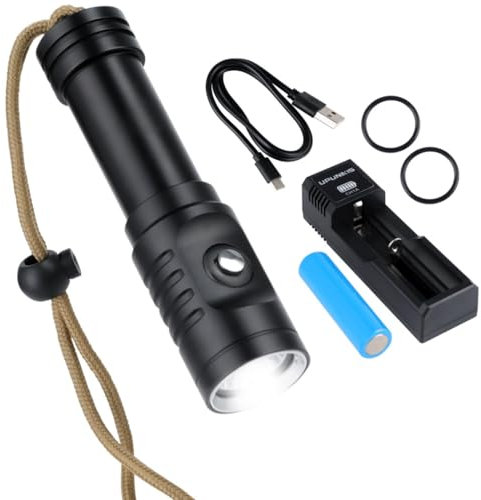 Ap01 - Linterna de buceo de 1050 lm, recargable, impermeable, con indicador de batería, portátil para senderismo y camping