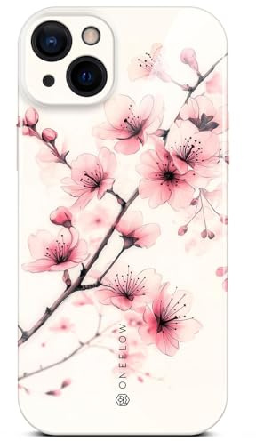 ONEFLOW Flower Cover für iPhone 14 Hülle in Floral Optik, Blumen Designer Case Handy Schutzhülle mit Kameraschutz, Hardcase dünne Handyhülle Blumenmuster, Rosa Weiß