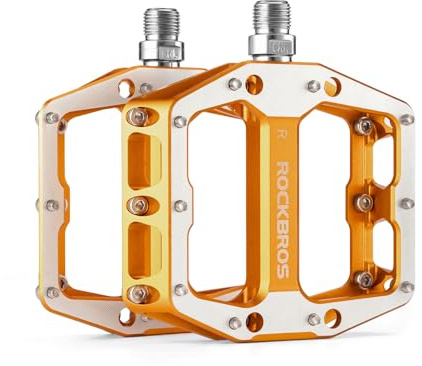 ROCKBROS Fahrradpedale & Flat Pedale aus Aluminium, 11×10 cm rutschfeste Plattform mit Anti-Rutsch-Pins, CNC-gefräst, 9/16-Achse, für MTB, Gravel Bike, Trekking & Downhill