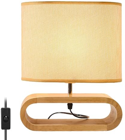 SUNOYA Nachttischlampe Aus Holz, Tischlampe Holz, Nachttischlampen, Tischleuchte Mit Kabel Und Stoffabdeckung, Drei Farben Einstellbar Für Schlafzimmer Wohnzimmer Schlafsaal
